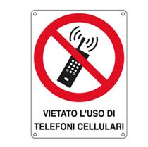 Cartello segnalatore - VIETATO L'USO DI TELEFONI CELLULARI - allumin
