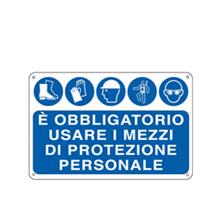 Cartello segnalatore - E' OBBLIGATORIO USARE I MEZZI DI PROTEZIONE I