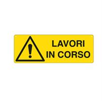 Cartello segnalatore - LAVORI IN CORSO - alluminio - 35x12.5 cm