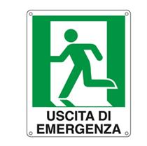 Cartello segnalatore - USCITA DI EMERGENZA (sinistra) - alluminio -