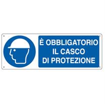 Cartello segnalatore - E' OBBLIGATORIO IL CASCO DI PROTEZIONE - allu