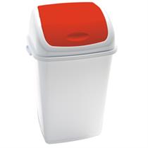 Pattumiera con coperchio basculante Rif - 50 lt - bianco/rosso - Med