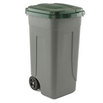 Bidone mobile - grigio - 100Lt - coperchio verde - Mobil Plastic