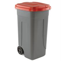 Bidone mobile - grigio - 100Lt - coperchio rosso - Mobil Plastic
