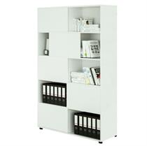 Libreria alta a 5 ripiani ante scorr. 120X35cm H191cm BIANCO/BIANCO