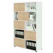 Libreria alta a 5 ripiani ante scorr. 120X35cm H191cm BIANCO/ROVERE