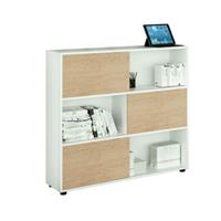 Libreria bassa a 3 ripiani ante scorr. 120X35cm H116cm BIANCO/ROVERE