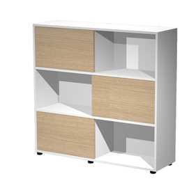 Libreria bassa a 3 ripiani ante scorr. 120X35cm H116cm ROVERE/BIANCO