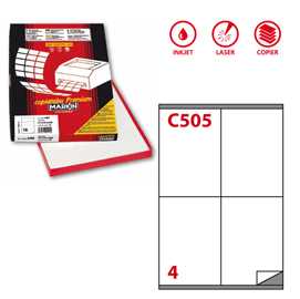 Etichetta adesiva C/505 bianca 100fg A4 105x140mm (4et/fg) Markin