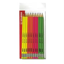 Blister 12 matite grafite c/gommino HB fusto in 4 colori fluo Stabil