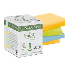 VALUE PACK 10 BLOCCO 100fg Post-itÂ CARTA RICICLATA COL. ASS. 76X76M