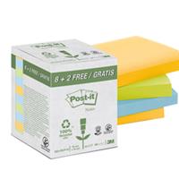 VALUE PACK 10 BLOCCO 100fg Post-itÂ CARTA RICICLATA COL. ASS. 76X76M