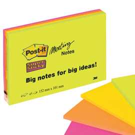 BLOCCO 45foglietti Post-itÂ Super Sticky 101x152mm MEETING NOTE NEON