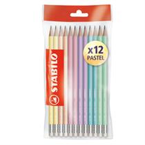 Blister 12 matite grafite c/gommino HB fusto in 6 colori pastel Stab