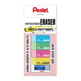 Blister 5 mini gomme Hi Polymer colori assortiti Pentel