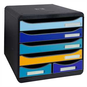 Cassettiera Big Box Maxi Bee Blue - 6 cassetti A4 - nero/multicolore